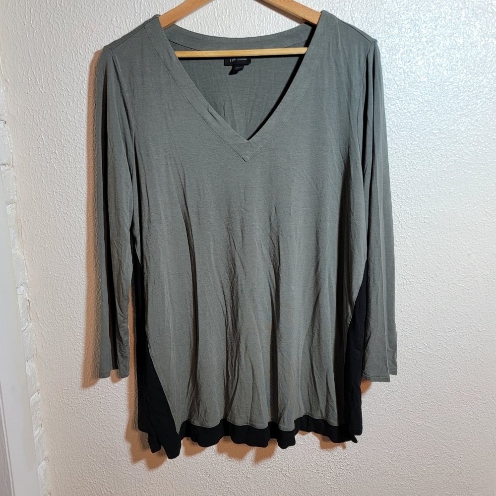 J Jill Wearever Colorblock Tunic sz XLP Green Black Minimalist Lagenlook Comfort